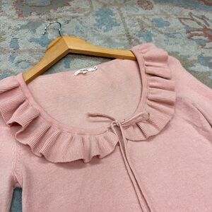 Tularosa Pink Ruffled Neck Knit Top